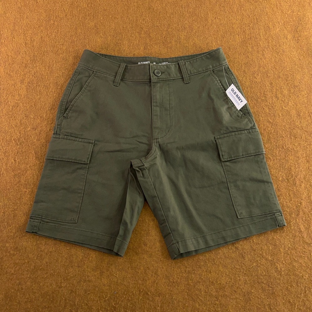 Old Navy Mens 28 Green Lived-In Straight Stretch Twill Cargo Shorts NWT